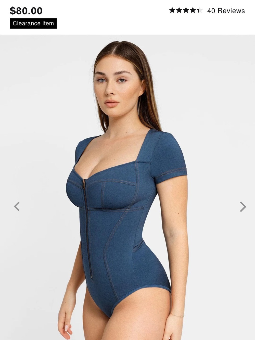 Popilush Denim Shapewear V-Neck Bodysuit with Front Zip size Medium